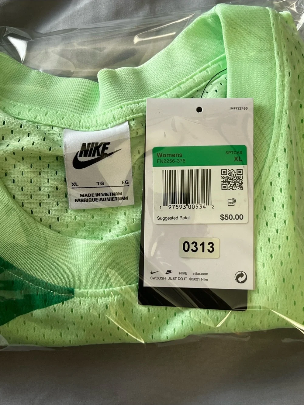 Nike Air women’s Mesh Cropped Tank Top Vapor Green size XL athletic FN2256-376